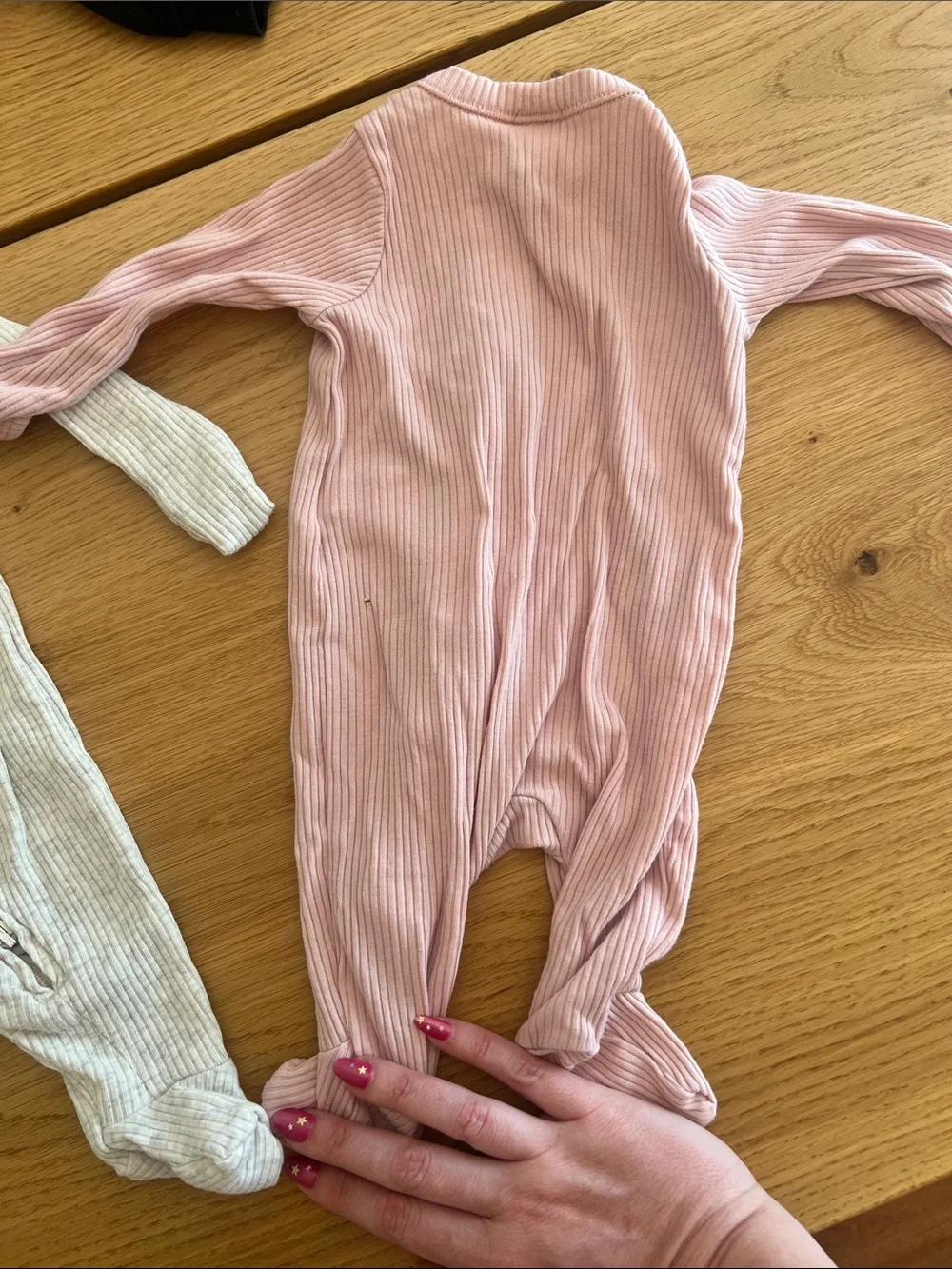 Old Navy Ribbed Zip Footed One-Piece Set in Pink and Cream